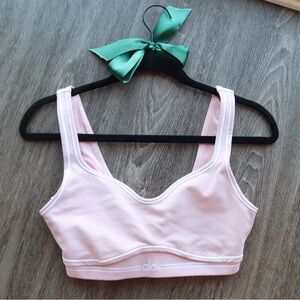 Alo Yoga heart throb bra, ballet pink and white